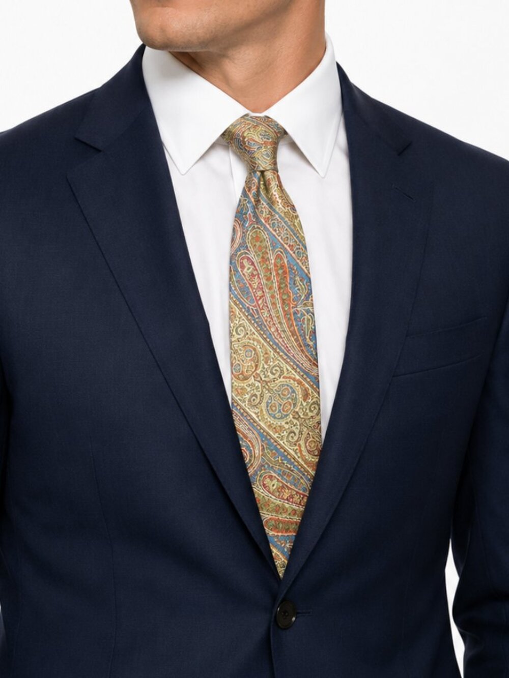 J Crew Vintage Paisley Silk Tie Made in USA 100% Silk Green Blue Orange Necktie